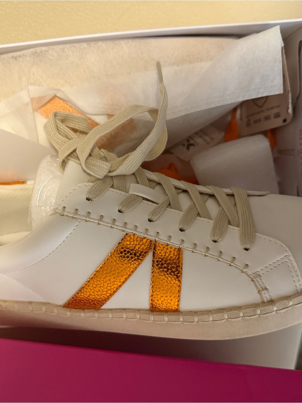 Corkys White Sneakers with Metallic Orange Stripes